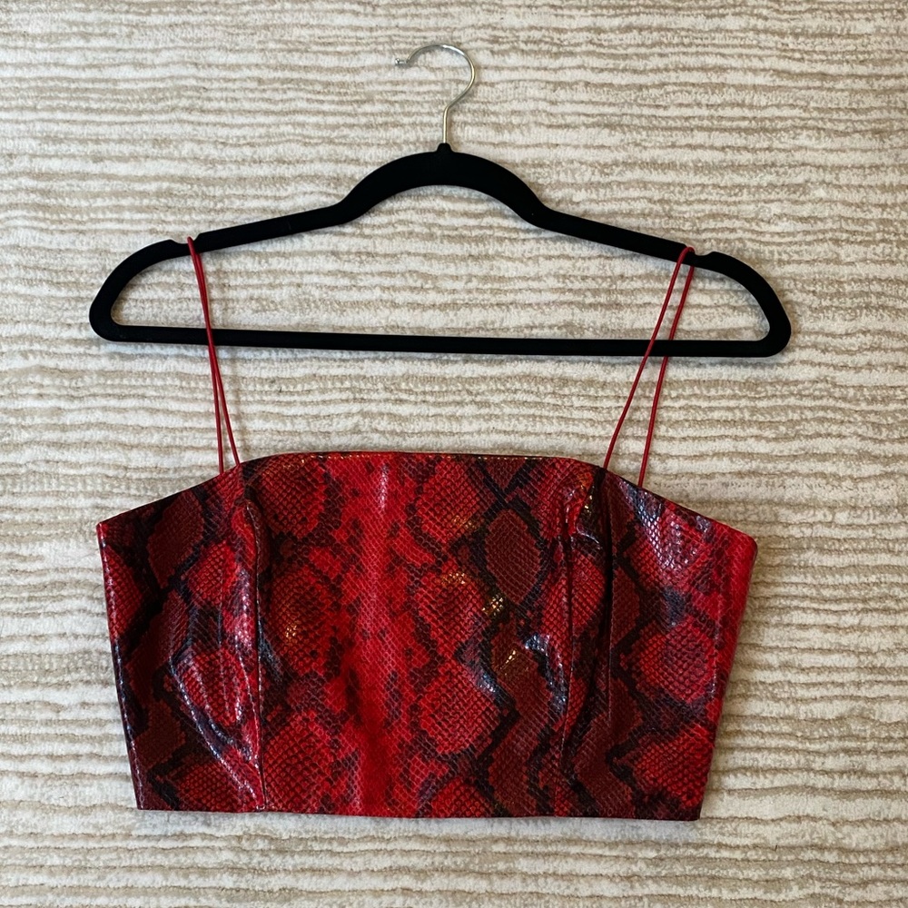 SUPERDOWN Red Python Vinyl Crop Top